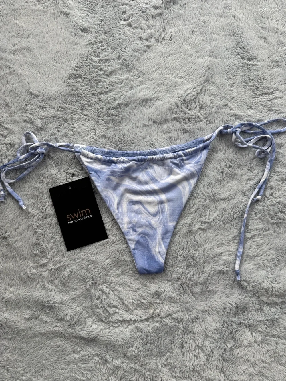 Naked Wardrobe Swim String Side Tie Bikini Bottoms Blue Marble Swirl Small